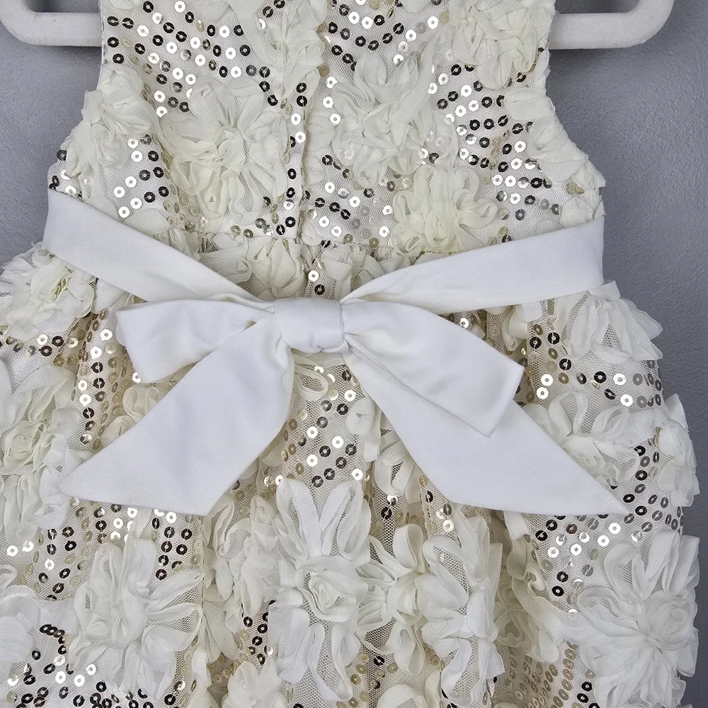 American Princess Ivory Gold Sequin Floral Dress Baby Girl Sz 24M Formal Party